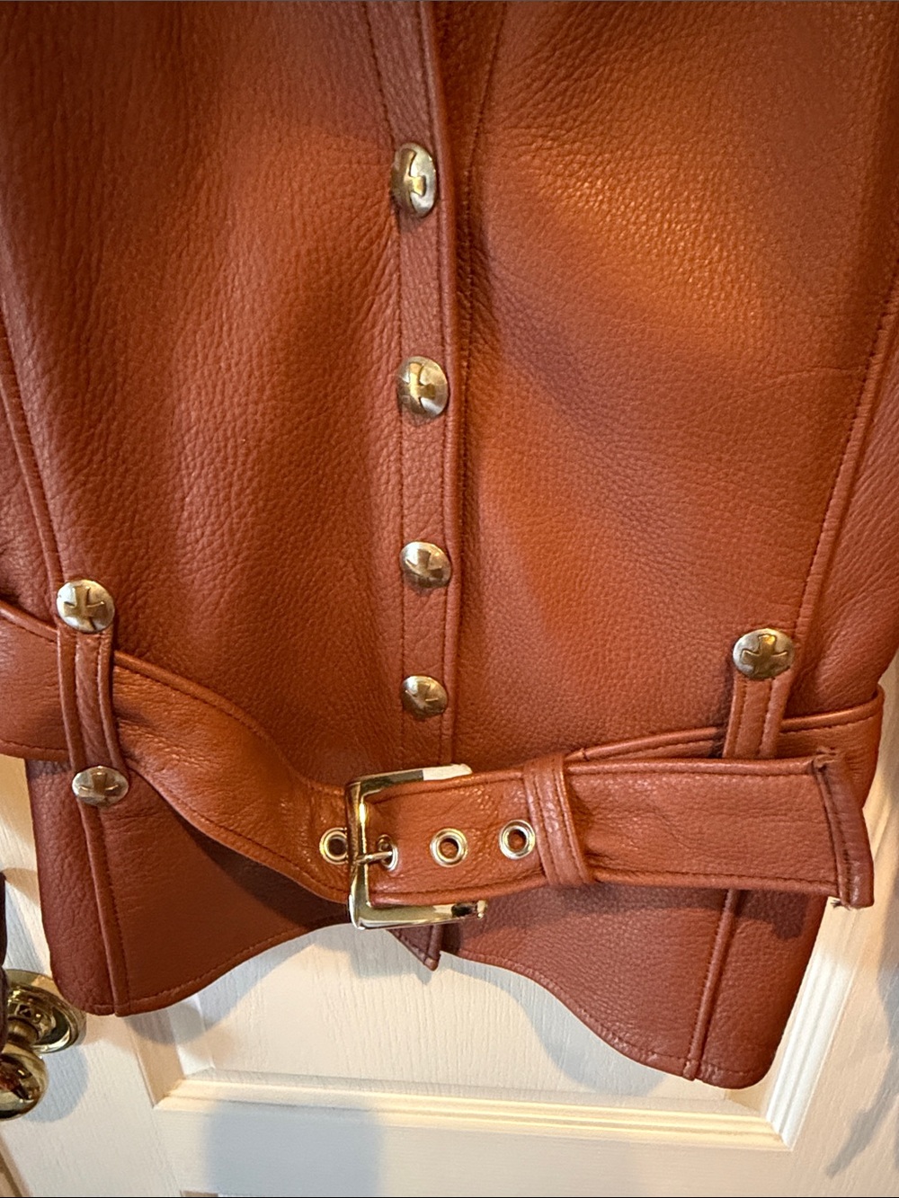 Brown Leather Belted Jacket – - Picture 3 of 7